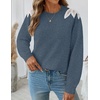 image:imageZESICA Womens Fall Wniter Cozy Sweaters Pearls Lace Trim Pullover TopsDustyblue
