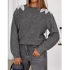 image:imageZESICA Womens Fall Wniter Cozy Sweaters Pearls Lace Trim Pullover TopsGrey