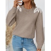 image:imageZESICA Womens Fall Wniter Cozy Sweaters Pearls Lace Trim Pullover TopsKhaki