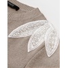 image:imageZESICA Womens Fall Wniter Cozy Sweaters Pearls Lace Trim Pullover TopsKhaki