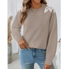 image:imageZESICA Womens Fall Wniter Cozy Sweaters Pearls Lace Trim Pullover TopsKhaki
