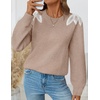 image:imageZESICA Womens Fall Wniter Cozy Sweaters Pearls Lace Trim Pullover TopsOatmeal