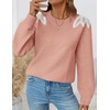 image:imageZESICA Womens Fall Wniter Cozy Sweaters Pearls Lace Trim Pullover TopsPink