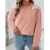 image:imageZESICA Womens Fall Wniter Cozy Sweaters Pearls Lace Trim Pullover TopsPink