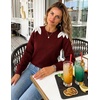 image:imageZESICA Womens Fall Wniter Cozy Sweaters Pearls Lace Trim Pullover TopsWine