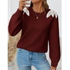 image:imageZESICA Womens Fall Wniter Cozy Sweaters Pearls Lace Trim Pullover TopsWine