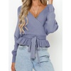 image:imageZESICA Womens Fall Wrap V Neck Belted Ruffle Sweater TopBlue