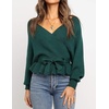 image:imageZESICA Womens Fall Wrap V Neck Belted Ruffle Sweater TopGreen