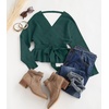 image:imageZESICA Womens Fall Wrap V Neck Belted Ruffle Sweater TopGreen