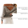image:imageZESICA Womens Fall Wrap V Neck Belted Ruffle Sweater TopGrey
