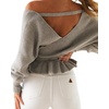 image:imageZESICA Womens Fall Wrap V Neck Belted Ruffle Sweater TopGrey