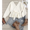 image:imageZESICA Womens Fall Wrap V Neck Belted Ruffle Sweater TopIvory