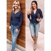 image:imageZESICA Womens Fall Wrap V Neck Belted Ruffle Sweater TopNavy