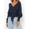image:imageZESICA Womens Fall Wrap V Neck Belted Ruffle Sweater TopNavy