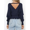 image:imageZESICA Womens Fall Wrap V Neck Belted Ruffle Sweater TopNavy