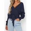 image:imageZESICA Womens Fall Wrap V Neck Belted Ruffle Sweater TopNavy