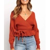 image:imageZESICA Womens Fall Wrap V Neck Belted Ruffle Sweater TopOrange