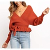 image:imageZESICA Womens Fall Wrap V Neck Belted Ruffle Sweater TopOrange