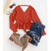 image:imageZESICA Womens Fall Wrap V Neck Belted Ruffle Sweater TopOrange