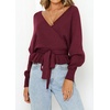image:imageZESICA Womens Fall Wrap V Neck Belted Ruffle Sweater TopWine