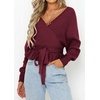image:imageZESICA Womens Fall Wrap V Neck Belted Ruffle Sweater TopWine