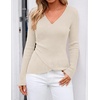 image:imageZESICA Womens Fall Wrap V Neck Ruched Sweaters Long Sleeve Ribbed Tops 2026Apricot