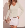 image:imageZESICA Womens Fall Wrap V Neck Ruched Sweaters Long Sleeve Ribbed Tops 2026Apricot