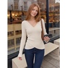 image:imageZESICA Womens Fall Wrap V Neck Ruched Sweaters Long Sleeve Ribbed Tops 2026Apricot