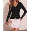 image:imageZESICA Womens Fall Wrap V Neck Ruched Sweaters Long Sleeve Ribbed Tops 2026Black