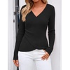 image:imageZESICA Womens Fall Wrap V Neck Ruched Sweaters Long Sleeve Ribbed Tops 2026Black