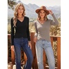 image:imageZESICA Womens Fall Wrap V Neck Ruched Sweaters Long Sleeve Ribbed Tops 2026Black