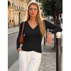 image:imageZESICA Womens Fall Wrap V Neck Ruched Sweaters Long Sleeve Ribbed Tops 2026Black
