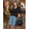 image:imageZESICA Womens Fall Wrap V Neck Ruched Sweaters Long Sleeve Ribbed Tops 2026Black