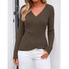 image:imageZESICA Womens Fall Wrap V Neck Ruched Sweaters Long Sleeve Ribbed Tops 2026Brown