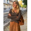 image:imageZESICA Womens Fall Wrap V Neck Ruched Sweaters Long Sleeve Ribbed Tops 2026Brown