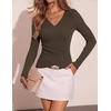 image:imageZESICA Womens Fall Wrap V Neck Ruched Sweaters Long Sleeve Ribbed Tops 2026Brown