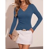 image:imageZESICA Womens Fall Wrap V Neck Ruched Sweaters Long Sleeve Ribbed Tops 2026Grey Blue