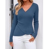 image:imageZESICA Womens Fall Wrap V Neck Ruched Sweaters Long Sleeve Ribbed Tops 2026Grey Blue