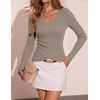 image:imageZESICA Womens Fall Wrap V Neck Ruched Sweaters Long Sleeve Ribbed Tops 2026Khaki
