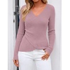 image:imageZESICA Womens Fall Wrap V Neck Ruched Sweaters Long Sleeve Ribbed Tops 2026Purple