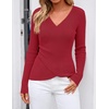 image:imageZESICA Womens Fall Wrap V Neck Ruched Sweaters Long Sleeve Ribbed Tops 2026Red