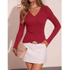 image:imageZESICA Womens Fall Wrap V Neck Ruched Sweaters Long Sleeve Ribbed Tops 2026Red
