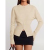 image:imageZESICA Womens Fall Zipper Pullover Sweaters 2026 Cozy Ribbed Knit TopsApricot