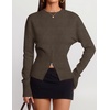 image:imageZESICA Womens Fall Zipper Pullover Sweaters 2026 Cozy Ribbed Knit TopsBrown