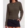 image:imageZESICA Womens Fall Zipper Pullover Sweaters 2026 Cozy Ribbed Knit TopsBrown
