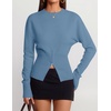 image:imageZESICA Womens Fall Zipper Pullover Sweaters 2026 Cozy Ribbed Knit TopsDustyblue