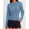 image:imageZESICA Womens Fall Zipper Pullover Sweaters 2026 Cozy Ribbed Knit TopsDustyblue