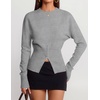 image:imageZESICA Womens Fall Zipper Pullover Sweaters 2026 Cozy Ribbed Knit TopsGrey