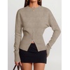 image:imageZESICA Womens Fall Zipper Pullover Sweaters 2026 Cozy Ribbed Knit TopsOatmeal