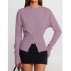 image:imageZESICA Womens Fall Zipper Pullover Sweaters 2026 Cozy Ribbed Knit TopsPurple